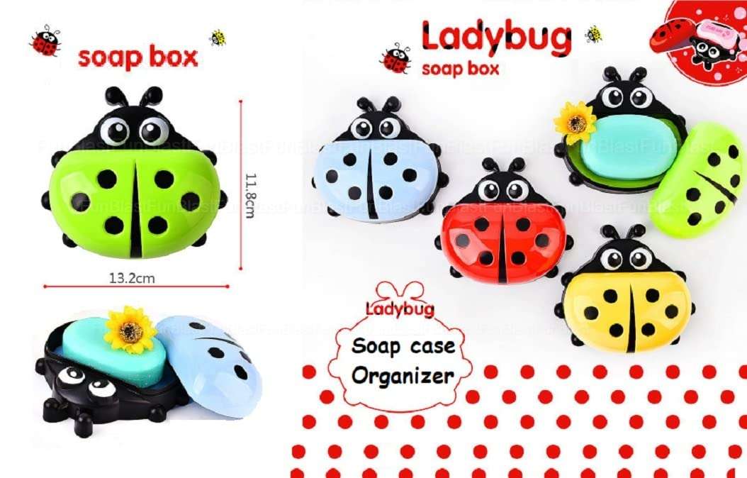 FunBlast Soap Box Holder with Cover – Lady Bug Design Soap Case for Kids Bathroom and Basin, Soap Dish Holder, Double Layer Drain Compartment Soap Tray with Cover (Red) 6