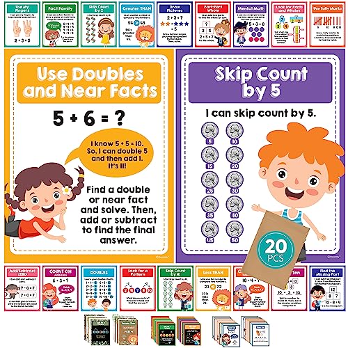 Decorably 20 Vibrant Math Posters for Elementary School, 11x14in Matte-Laminated Educational 1st Grade Math Posters 1st Grade, Kindergarten - Classrooms, Homeschool, Bulletin Boards 1