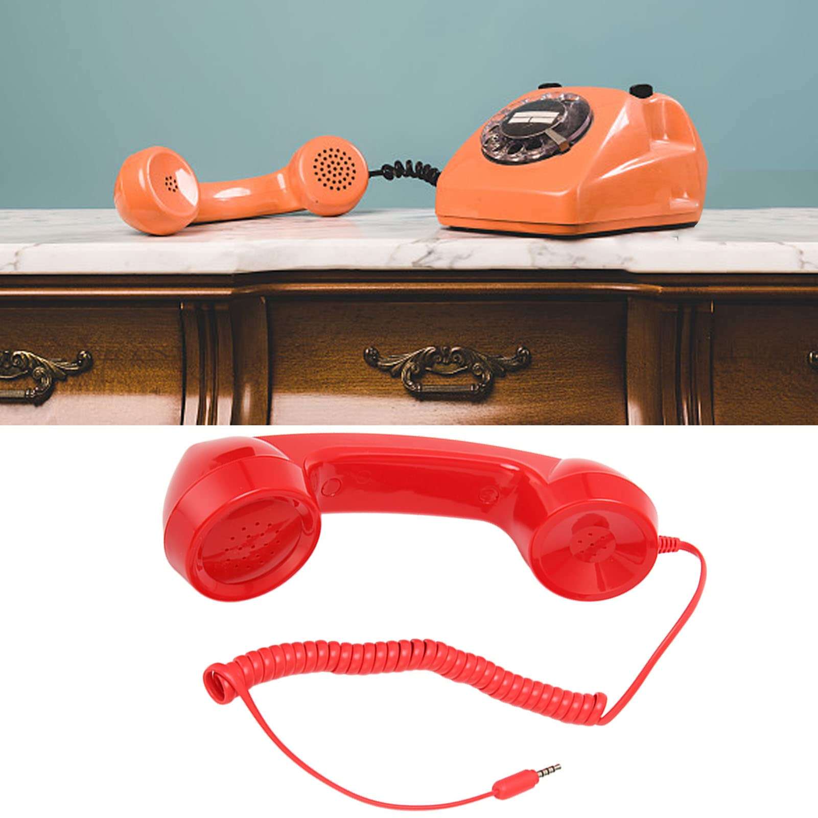 Retro Phone Handset, Multifunction Radiation Proof Handheld Cell Phone Receiver, Handheld Receiver with Volume Controlfor Mobile Phones, Computers (Red) 6