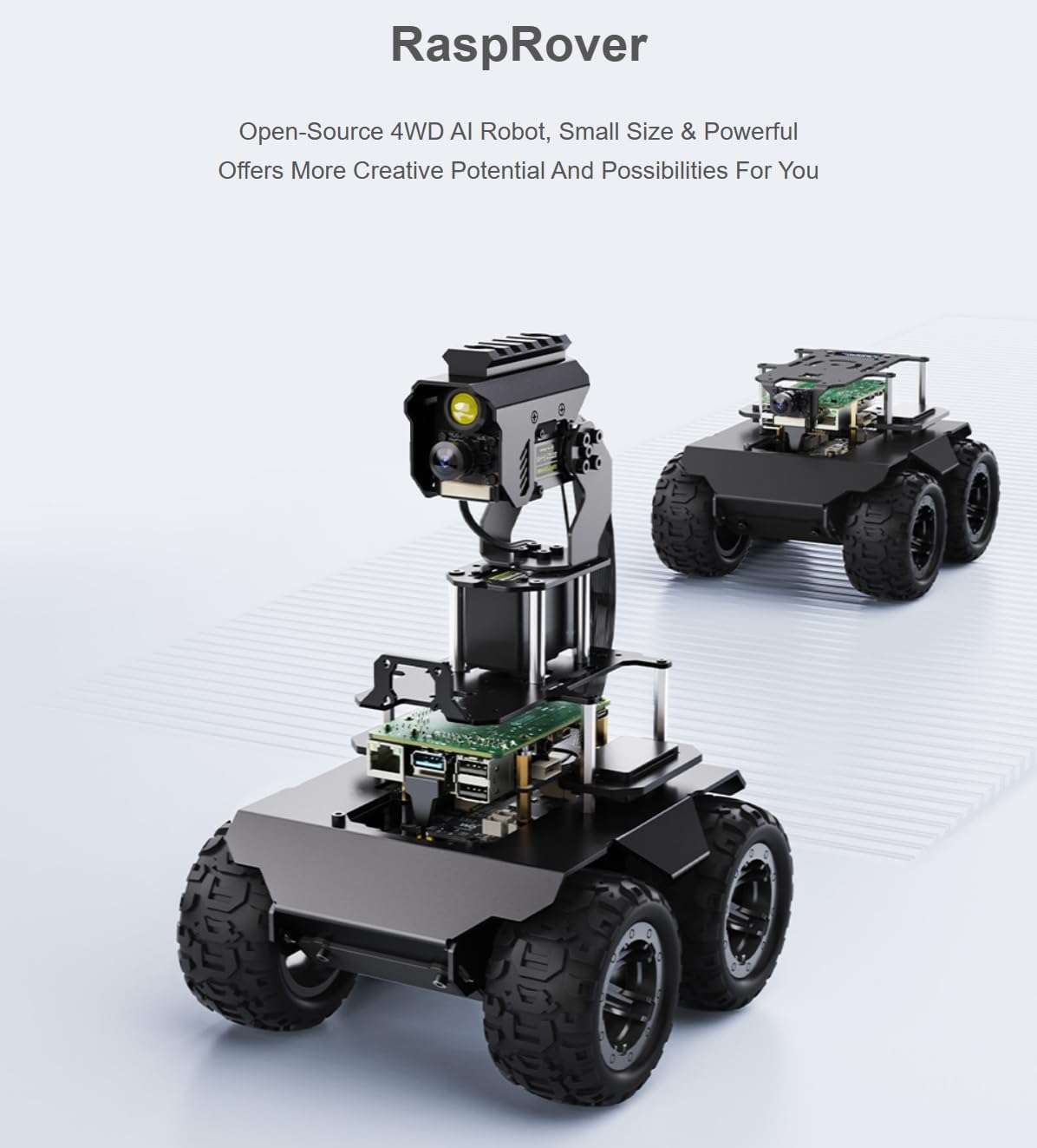 TUOPUONE RaspRover Open-Source 4WD AI Robot Compatible with Raspberry 5 Dual Controllers All-Metal Body Computer Vision Included Pan-Tilt Camera Module, PI5-4GB Not Included 3