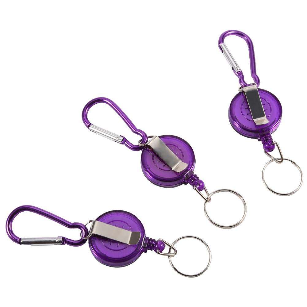 3Pcs Key Chain Reel, Heavy Duty Retractable Nylon Cord Ring Reel Badge Holder with Clip(Purple) 1