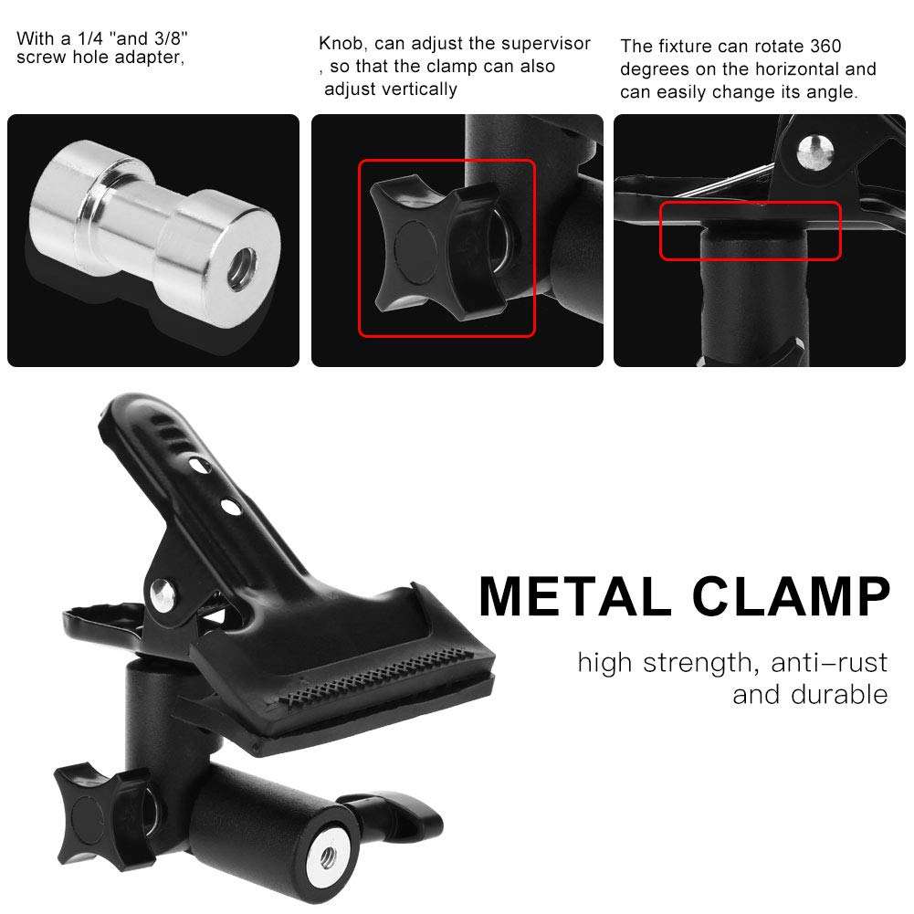 Oumij1 Photo Studio Metal Clamp - Heavy Duty Metal Clamp Holder - 3/8'' & 1/4'' Rotatable Clip Holder - Light Stand - Studio Photography Accessory 3