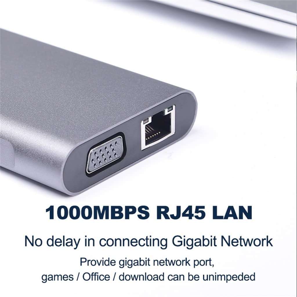 NAHDU USB C HUB Type C 3.1 to 4k RJ45 Lan Ethernet USB3.0 Adapter Dock for Air Pro PC Accessories (Color : Gray, Size : Black) 6