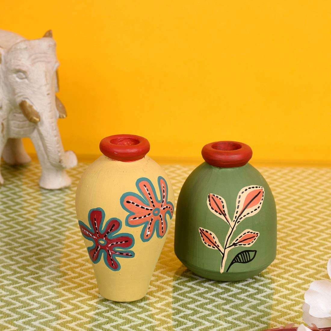 Aakriti Art Creations Wall Decor Wooden Shelf with 2 Pots Madhubani Art? (6.5x5x7) 3