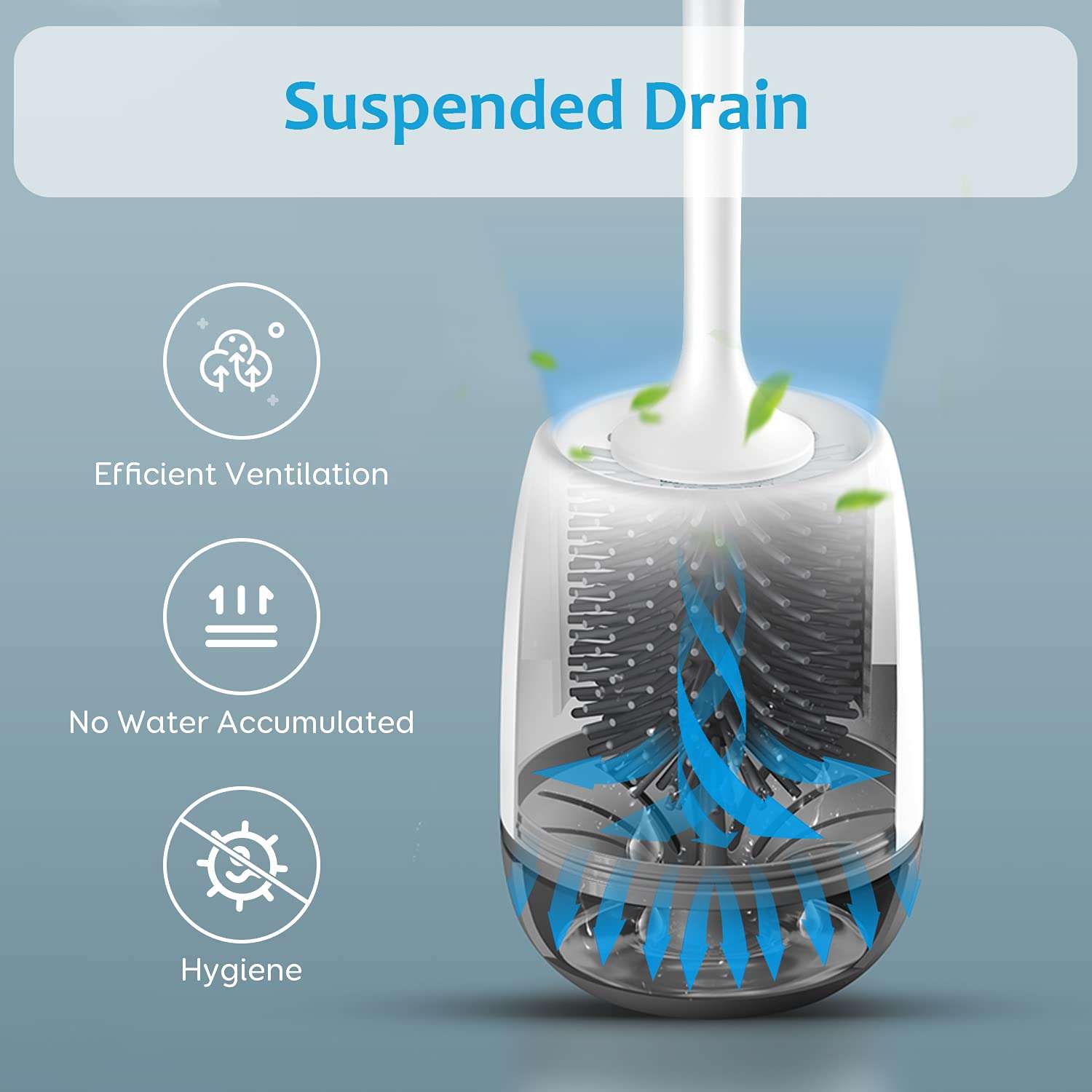 ENIBON Silicone Toilet Brush and Holder, Bathroom Toilet Bowl Cleaner Brush with No Scratch TPR Soft Bristles, Vented Holder and Anti-Slip Handle, Wall Mount/Freestanding, Grey 3