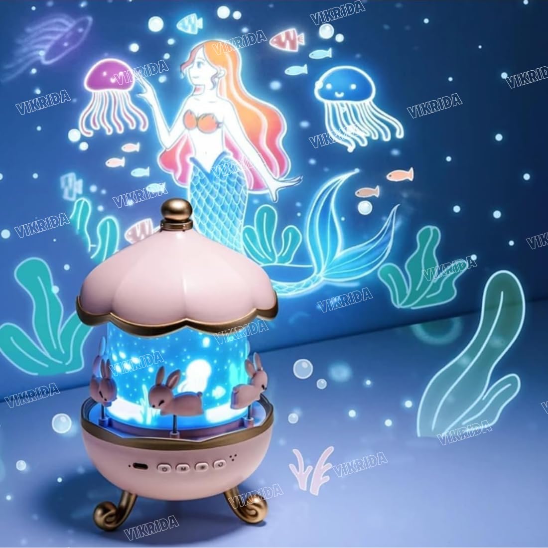 VikriDA Night Light Rabbit Sky Projector for Kids – 360° Rotating Lamp with 6 Films, 5 Colours and 1200mAh Rechargeable Battery. 6