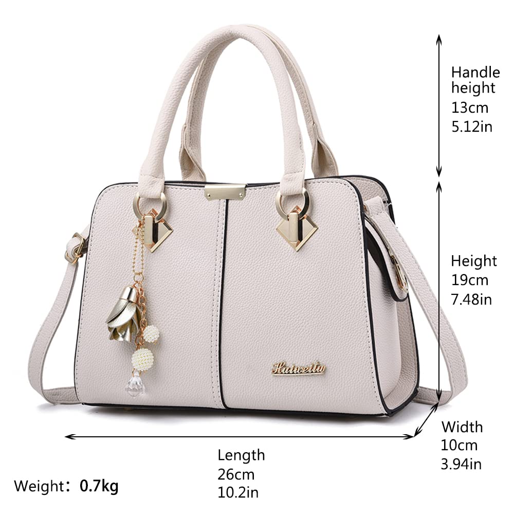 HUIUEITW Purses and Handbags for Women Fashion Ladies PU Leather Top Handle Satchel Shoulder Tote Bags (2-Beige) 2