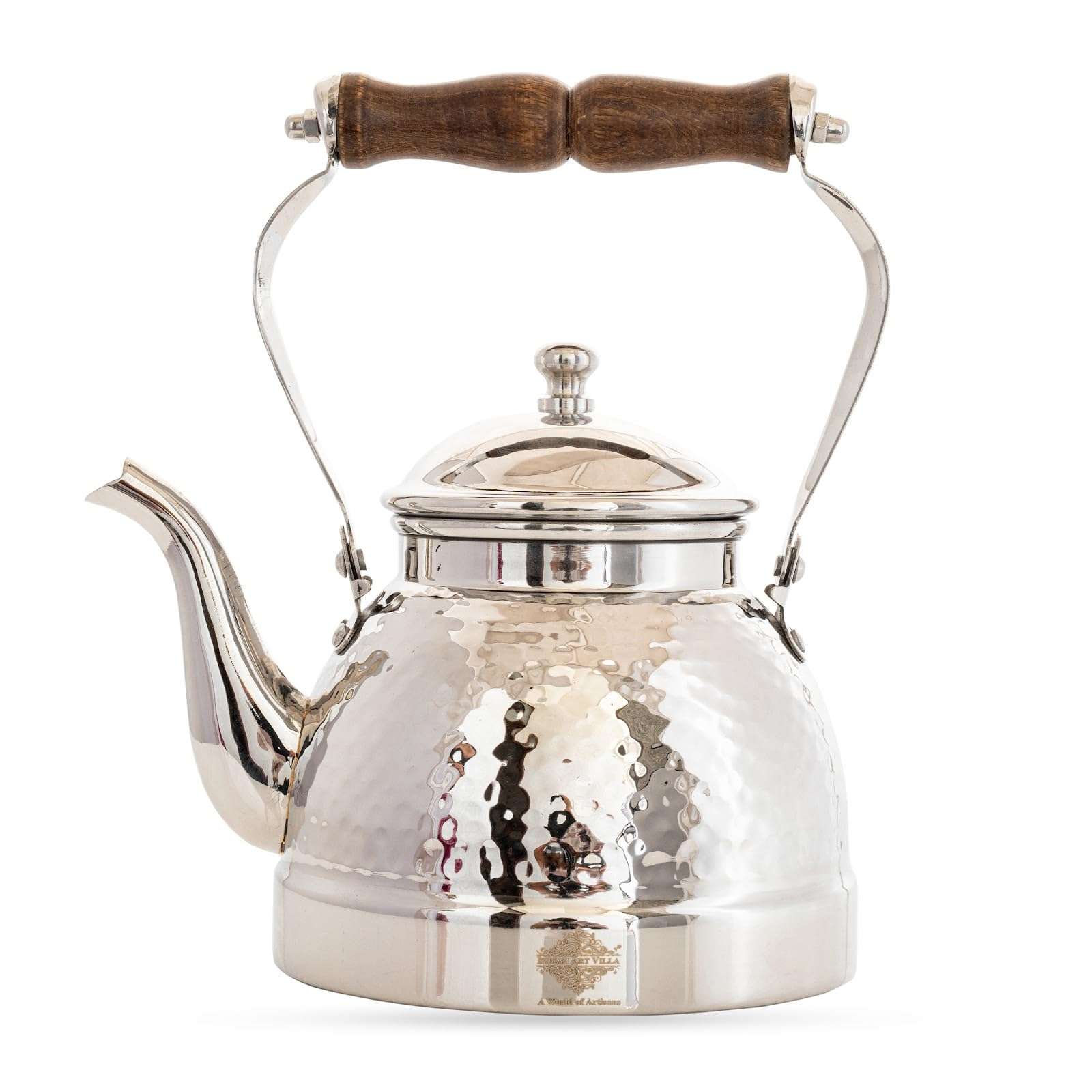 INDIAN ART VILLA Stainless Steel Hammered Tea Kettle – 1500 ML, Vintage Design Water & Tea Boiler with Wooden Handle, Elegant Kitchen & Tableware, Ideal for Home, Café, Gifting & Daily Use 1