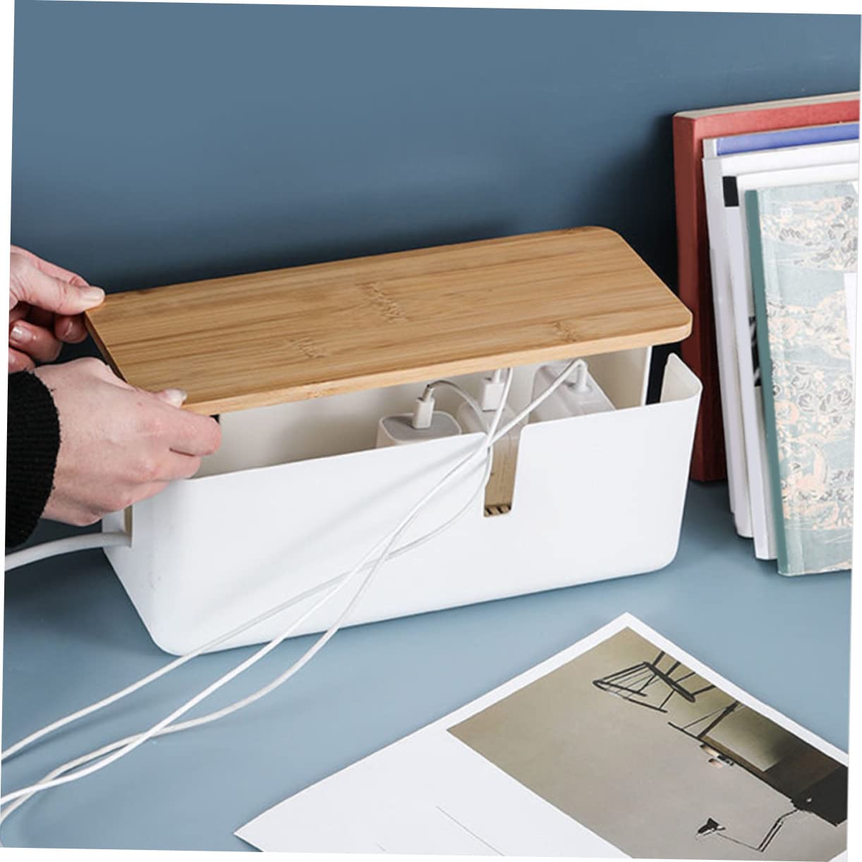 Angoily Wire Storage Box Cord Organizer Case Wire Management Desktop Power Supply Charging Cable Electrical Cords Plug Socket Organiser Power Line Manager Desks Cable Plastic White 5