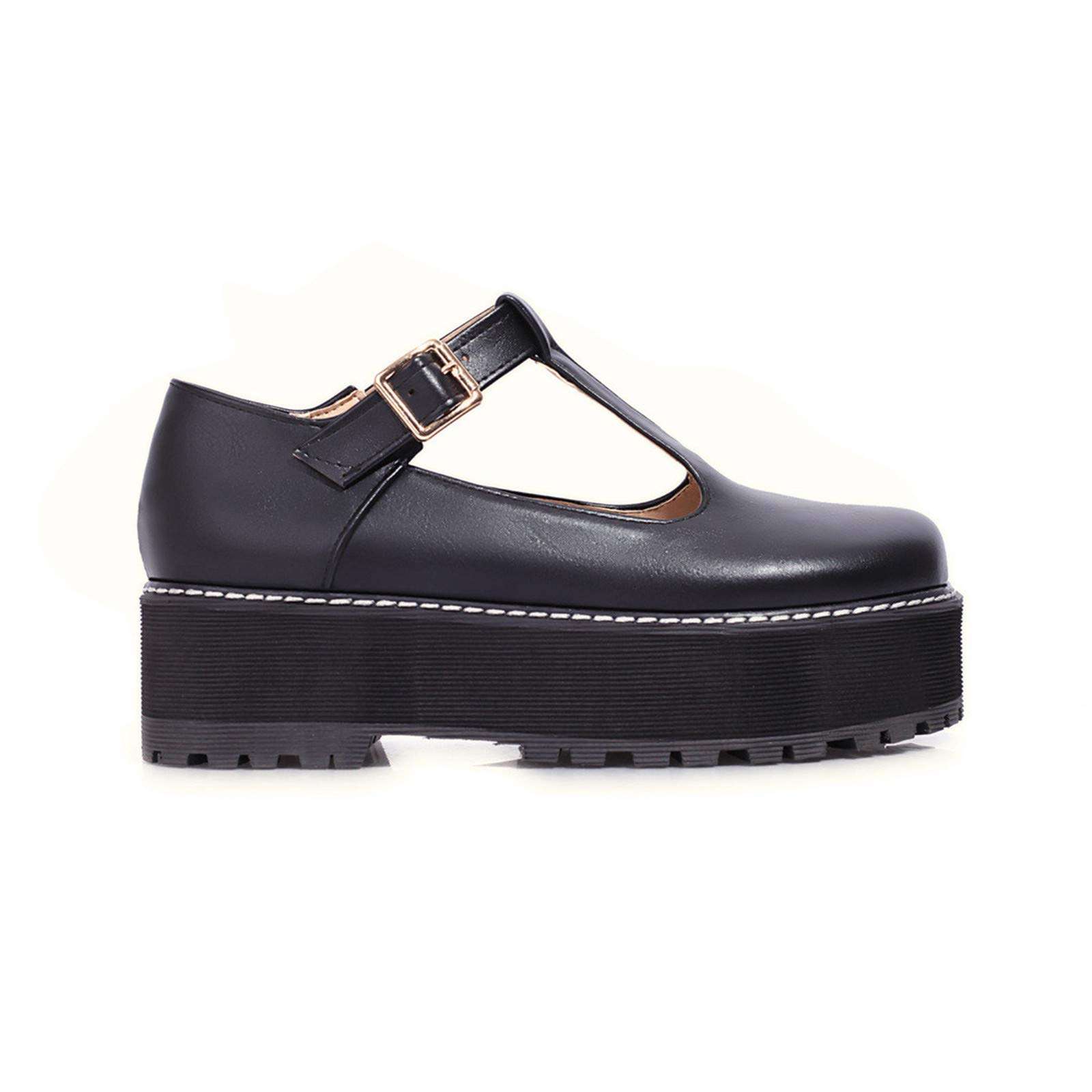 MSKFZEK Platform Mary Janes Shoes Women, Round Toe Gothic Black Lolita Shoes Chunky Heel Ankle Strap Uniform Dress Pumps 2