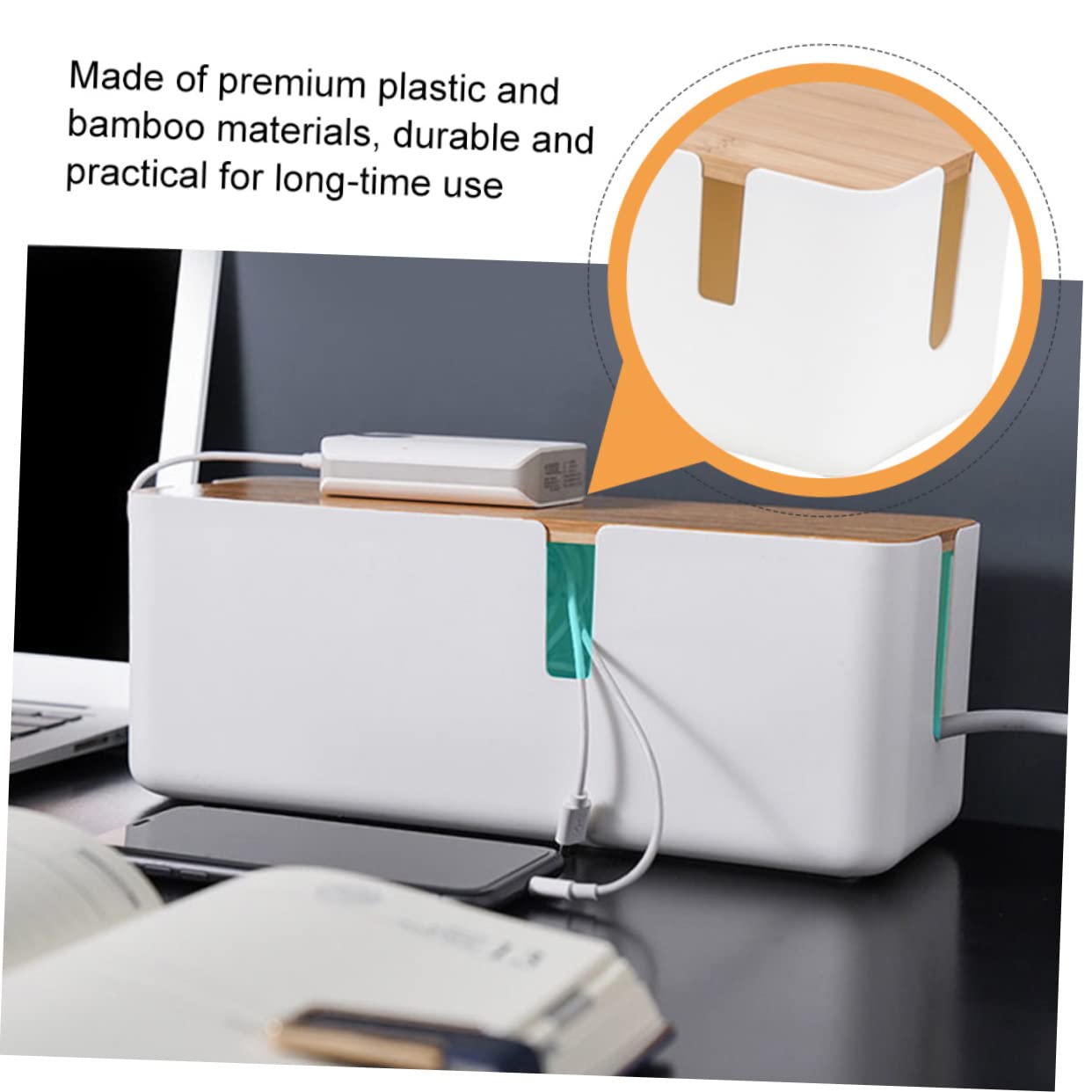 Angoily Wire Storage Box Cord Organizer Case Wire Management Desktop Power Supply Charging Cable Electrical Cords Plug Socket Organiser Power Line Manager Desks Cable Plastic White 4