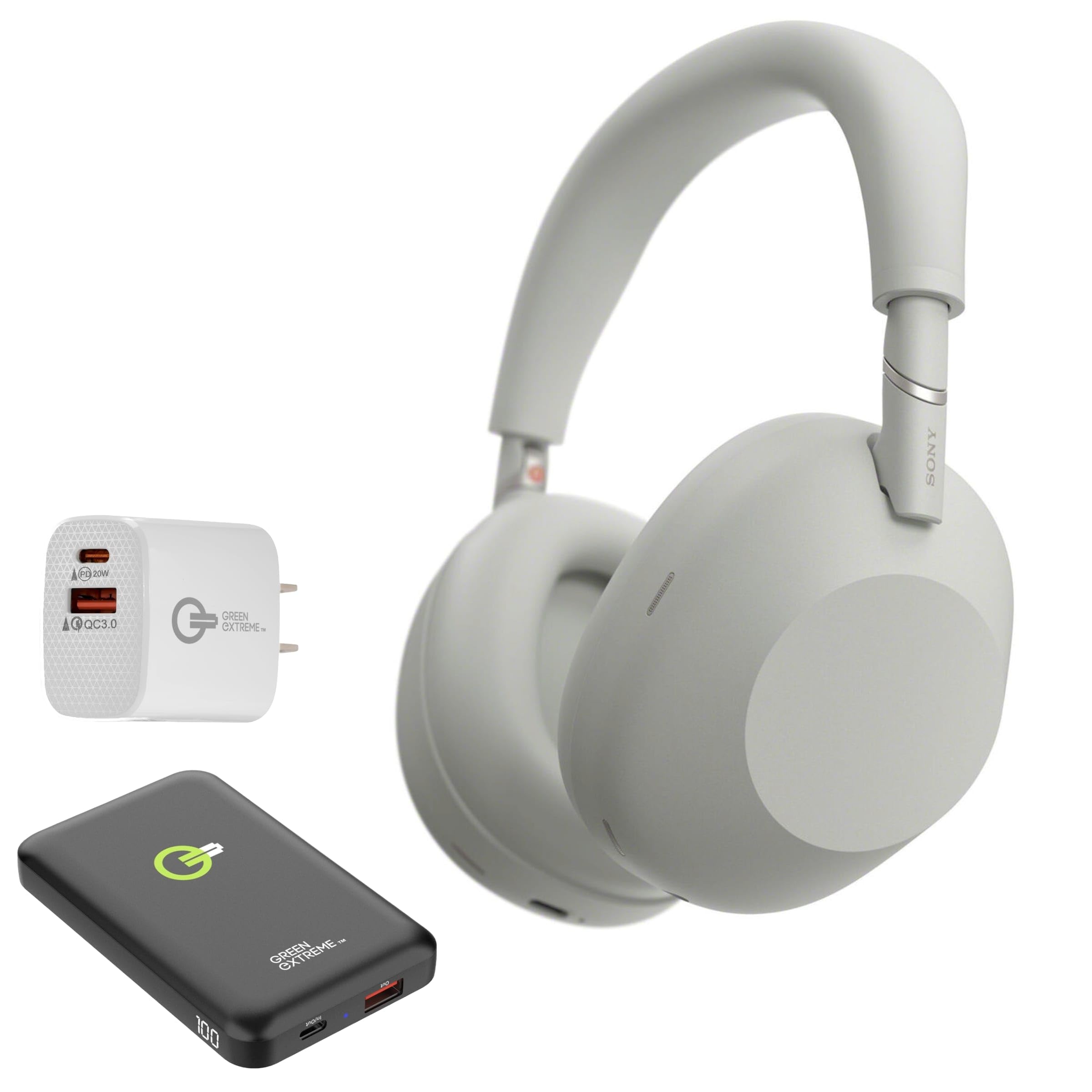 Sony WH-1000XM6 The Best Wireless Noise Canceling Headphones + Portable Charger + 20W 2-Port Wall Charger (Platinum Silver)