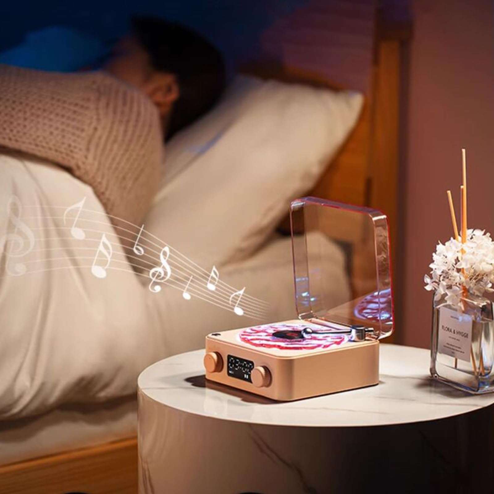 Generic Aquavinyl Waves Mini Speaker, Retro-Style Wireless The Waves Vinyl Player for Sea White Noise with Bedroom Clock Ambience Light,Aqua Vinyl Bluetooth Speaker for Bedroom Home Office (Green) 5