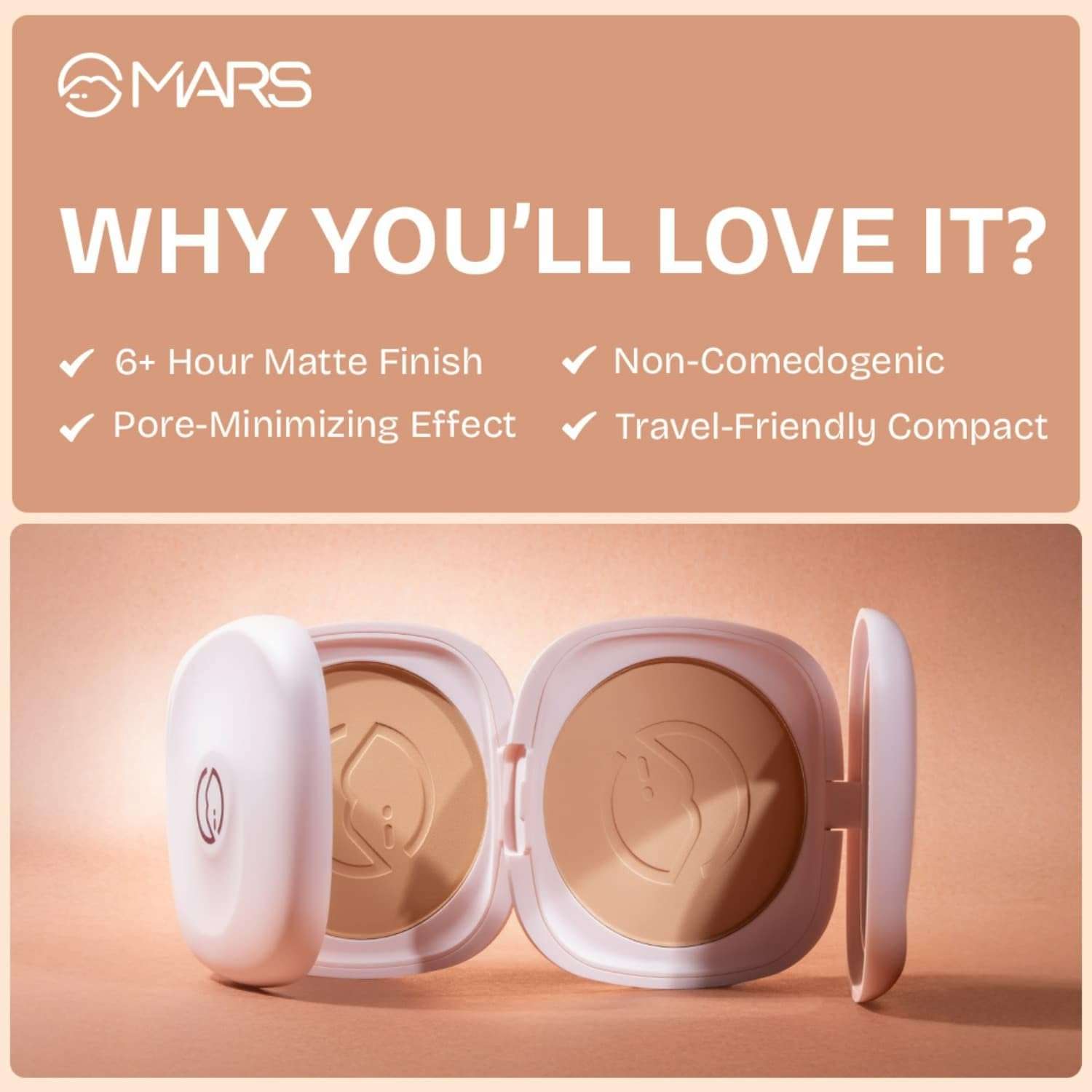 MARS Zero Oil Compact with an Applicator (10 gm) (08-ROASTED ALMOND) | Non-Comedogenic | Oil Control | Long-Lasting | Matte Finish | Light-Weight | Minimize Pores | Travel Friendly 3