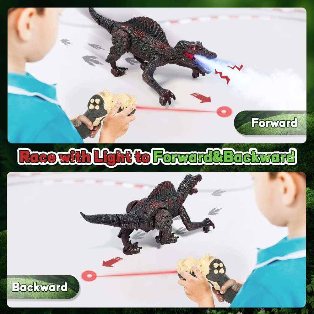 FRUSE Remote Controlled Dinosaur Toy, RC Spinosaurus Toy with Light Tracking, Spray Mist, LED Light, Roar, Radio Dino Toy, Gifts for Children, Boys, Girls, Age 3, 4, 5, 6, 7, 8 (Red) 5