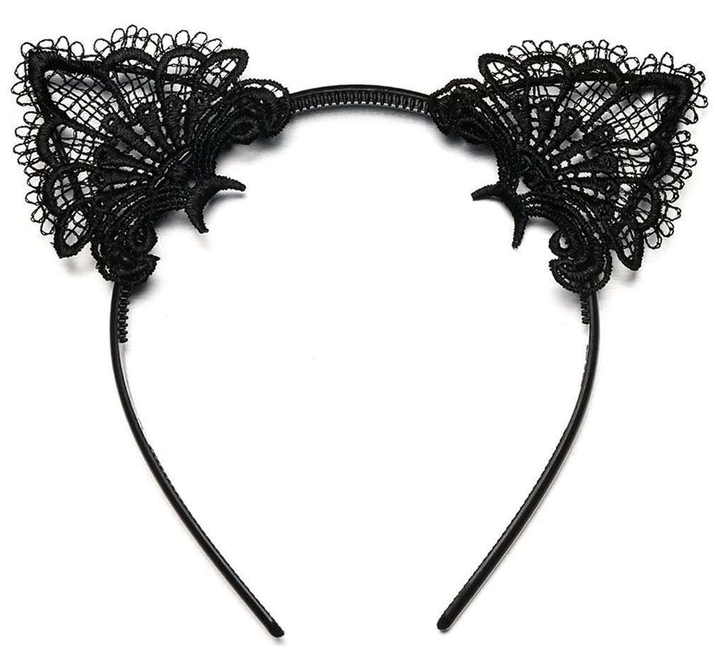 Black Cat Costume for Women, Halloween Masquerade Mask, Lace Ears, Gloves, Tail, Choker Necklace 3