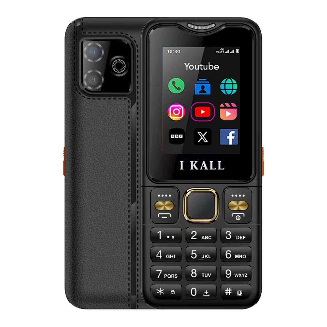 IKALL I9 4G Keypad Feature Phone | 2.4" Display, 2500mAh Battery, Type-C Charging | Dual SIM, Bluetooth | Pre-Loaded Facebook & YouTube Apps (Black) 1