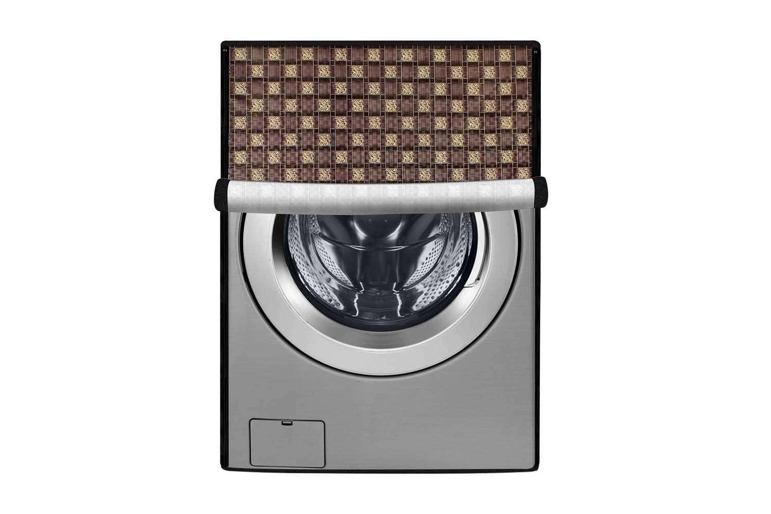 Stylista Washing Machine Cover Compatible for LG 7 kg FH0G7QDNL02 Front Load Traditional Checkered Pattern Brown 1