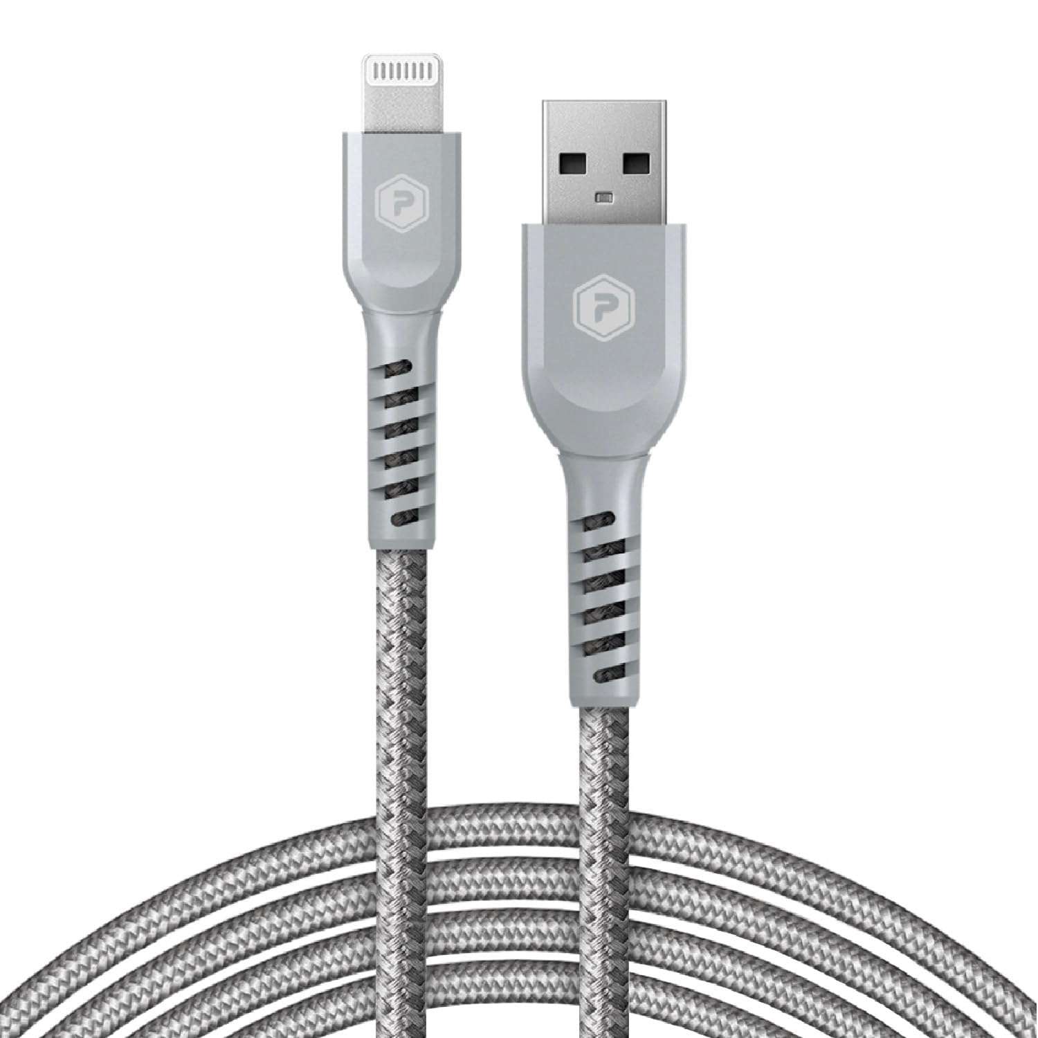 POWERPEAK USB-A to Lightning Cable, 6ft Braided Nylon Metallic iPhone Charger Cord, (MFi Certified) Sync Cable Compatible with iPhone Lightning Port Devices | Silver 1