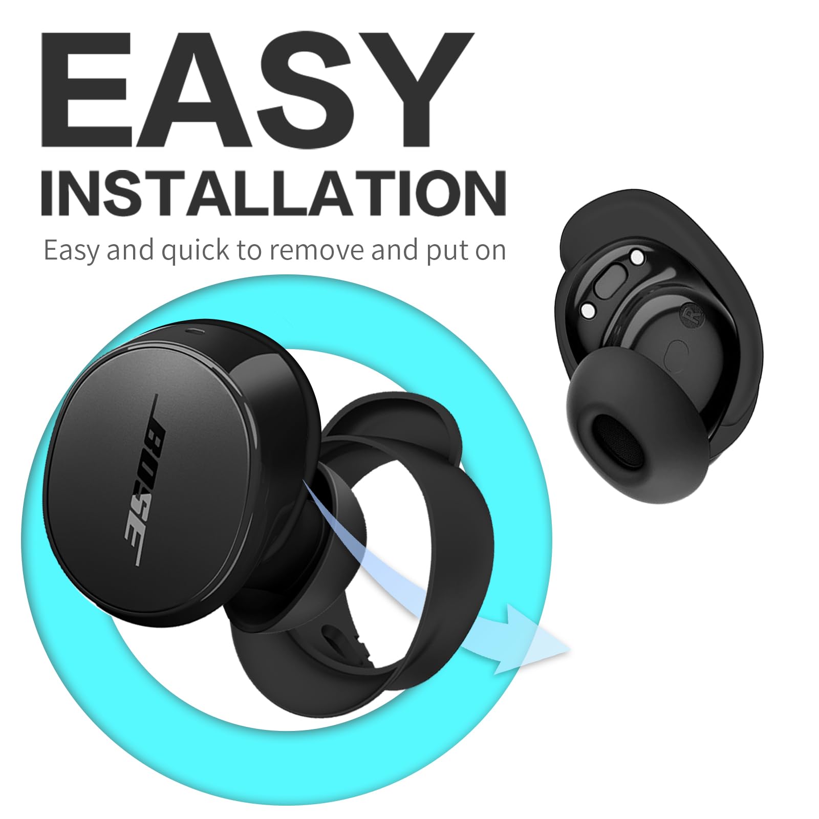 [3 Pairs] Ear Tips Covers for New Bose QuietComfort Earbuds, Sport Anti-Slip EarTips Silicone Anti Scratches Replacement Ear Covers Earbuds Accessories (S/M/L) (Black) 5