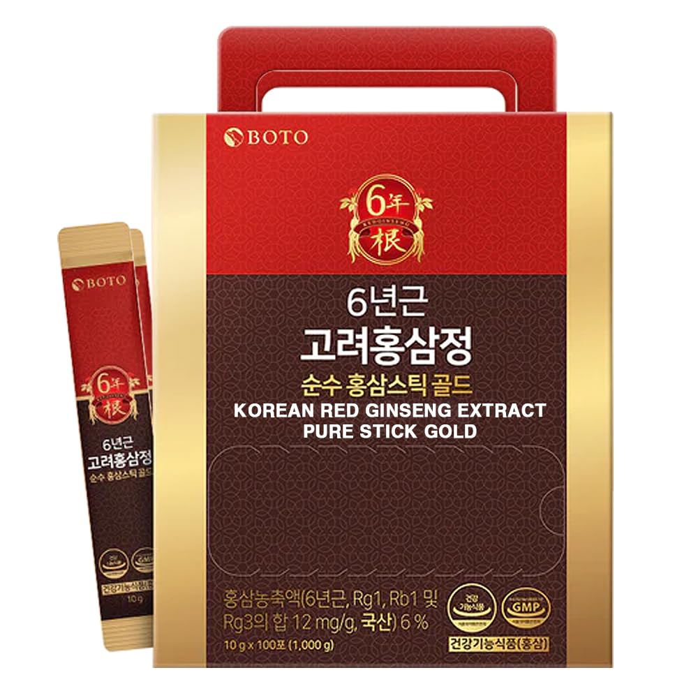 BOTO 6 Year Korean Red Ginseng Extract Pure Stick Gold | Premium Korean Ginseng Supplement for Daily Vitality | 100 Sachet. 1
