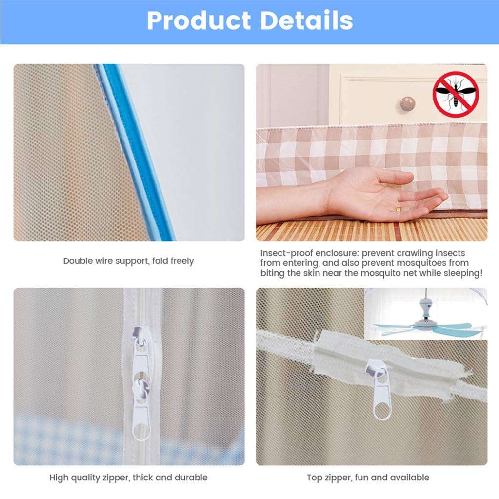 Netware™ Mosquito Net Tent for King Size Double Bed, Machardani Protection with Strong 30GSM Thread, Lightweight, Foldable Anti-Corrosion Spring Steel 5