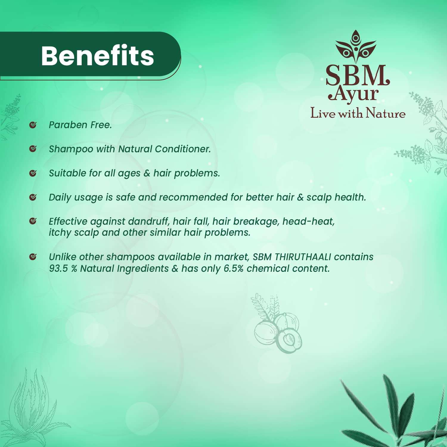 SBM Ayur Pure Leaf Juice Ayurvedic Shampoo (Thiruthaali) 100g 3