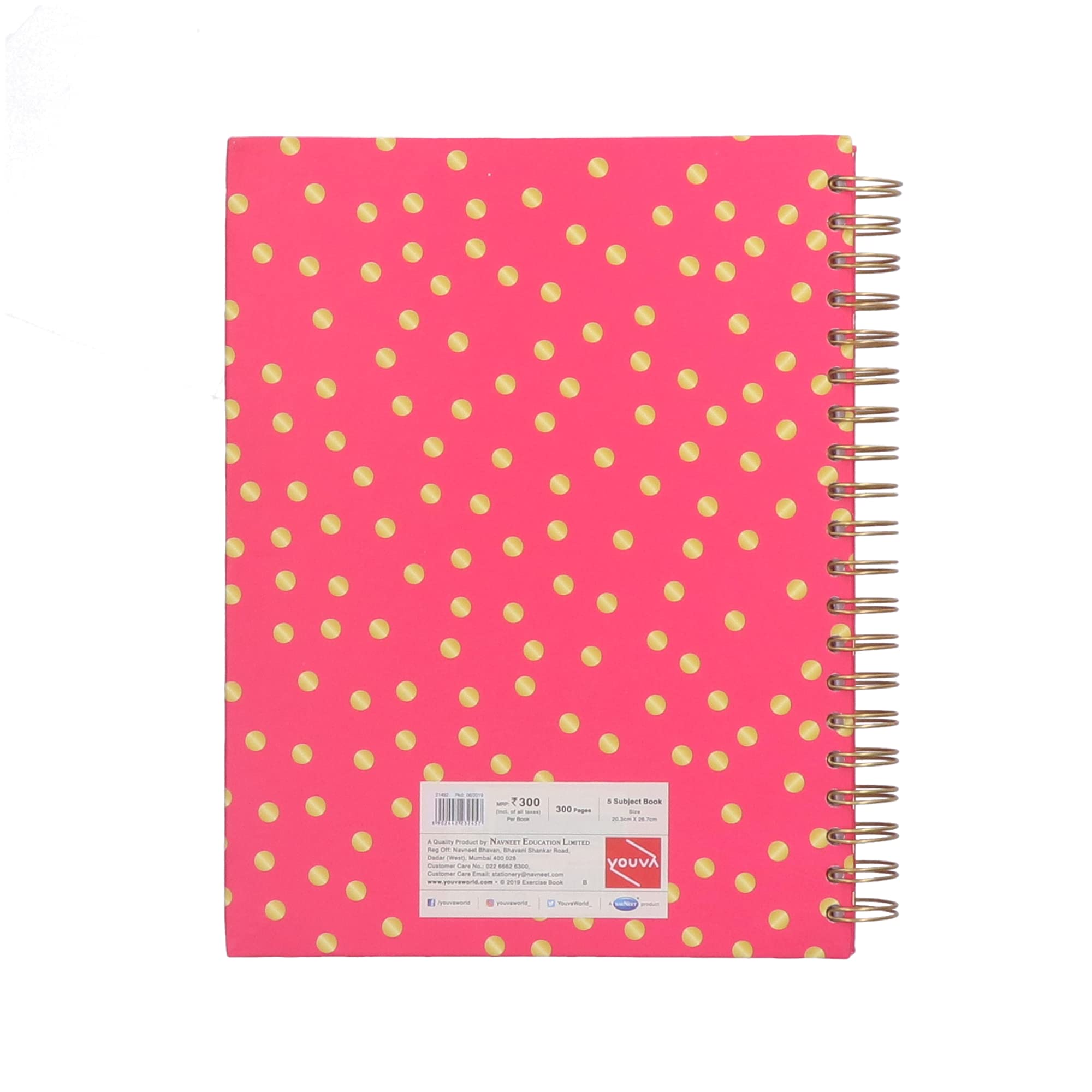 Navneet Youva | 5 Subject Wiro Binding Office Notebook Journal for Personal and Office Use | 20.3 cm x 26.7 cm | 300 Pages | Pink 5