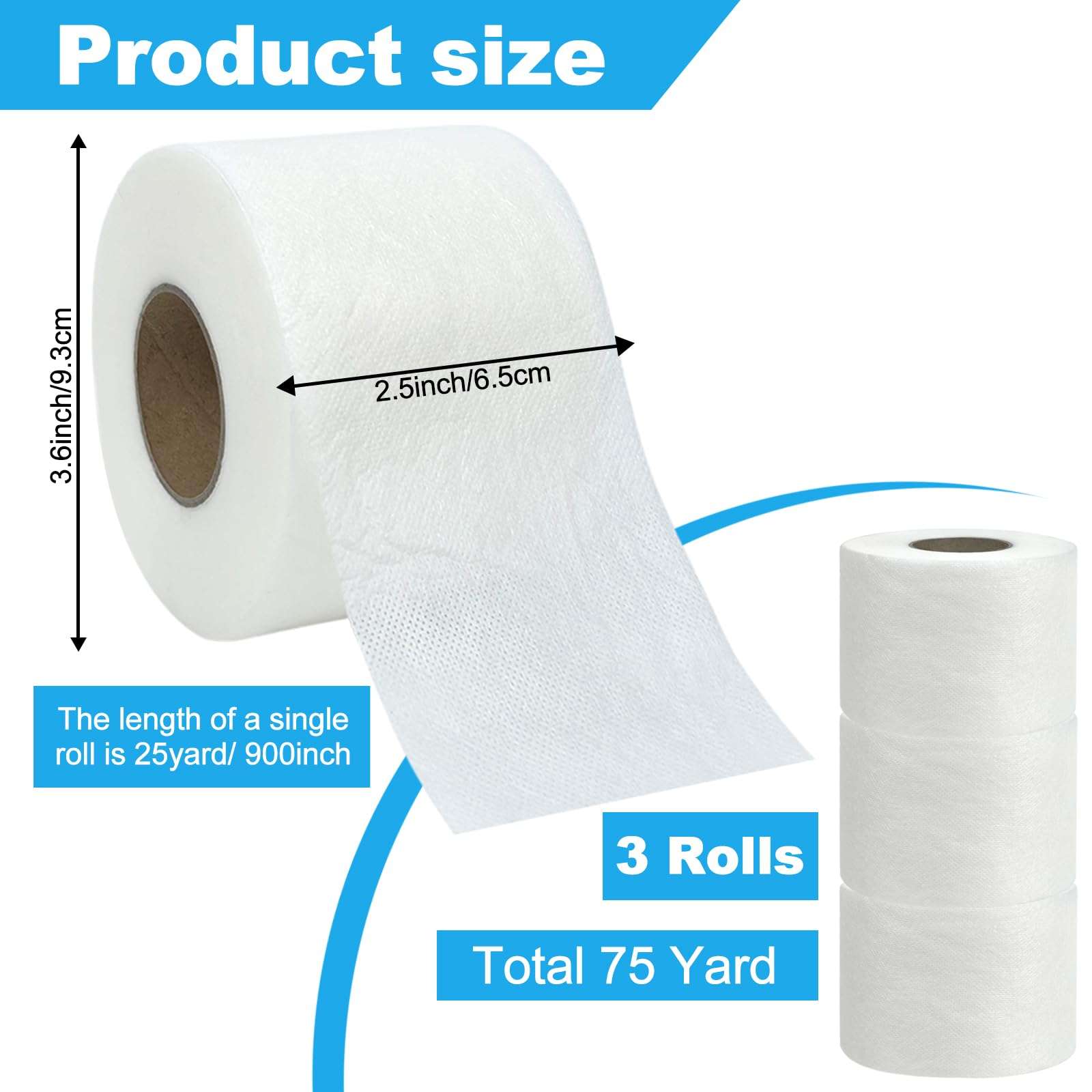 Foxtell 3 Rolls Diagonal Scrap Tape for Quilting- Water Soluble Non-Woven Tape, 2.5 Inches 25 Yards 3