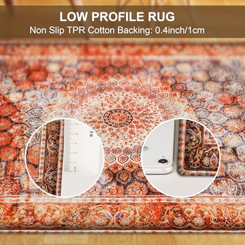 Boho Small Hallway Runner Vintage Faux Wool Throw Non Slip Washable Area Entryway Floor Carpet Red Orange Rug for Bedroom Bathroom Kitchen Laundry Entrance Office Dorm 5