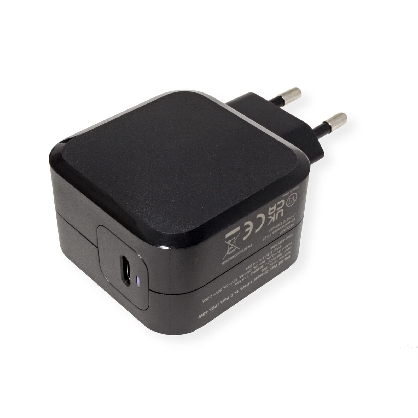 VALUE USB Charger with European Plug, 1 Port (Type-C PD), 45W 3