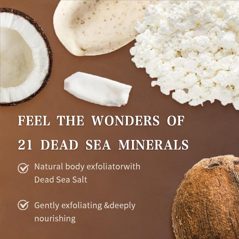 Coconut Body Scrub with Organic Coconut Oil - Deep Moisturizing and Exfoliating Body, Face, Hand, Foot Scrub - Fights Fine Lines, Wrinkles - Great Gifts for Women & Men - for All Skin Types 3.52 Fl Oz 5