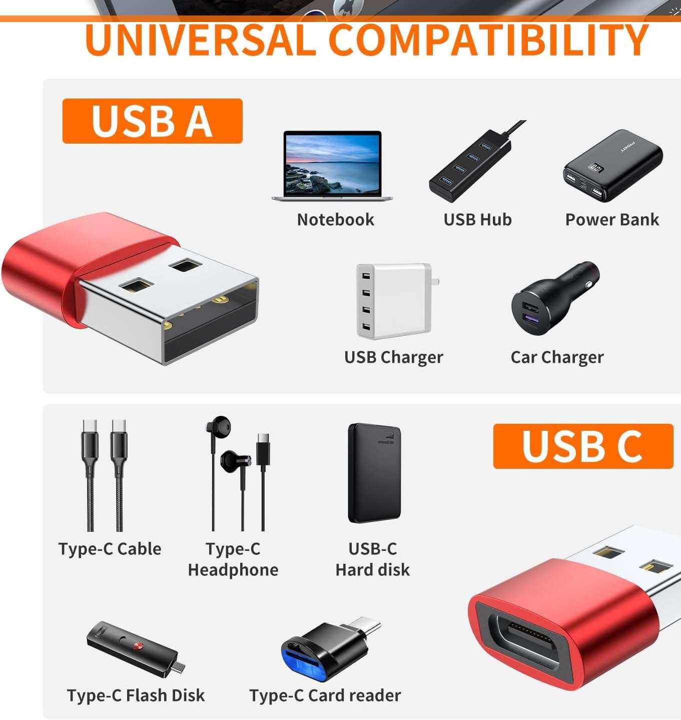 Etzin USB 3.1 Type C USB C Female to USB Male Adapter USB-C Female to USB Male, USB Type C Female to USB OTG Adapter Data Transfer Adapt etc. (Pack-of-2, Red) 6