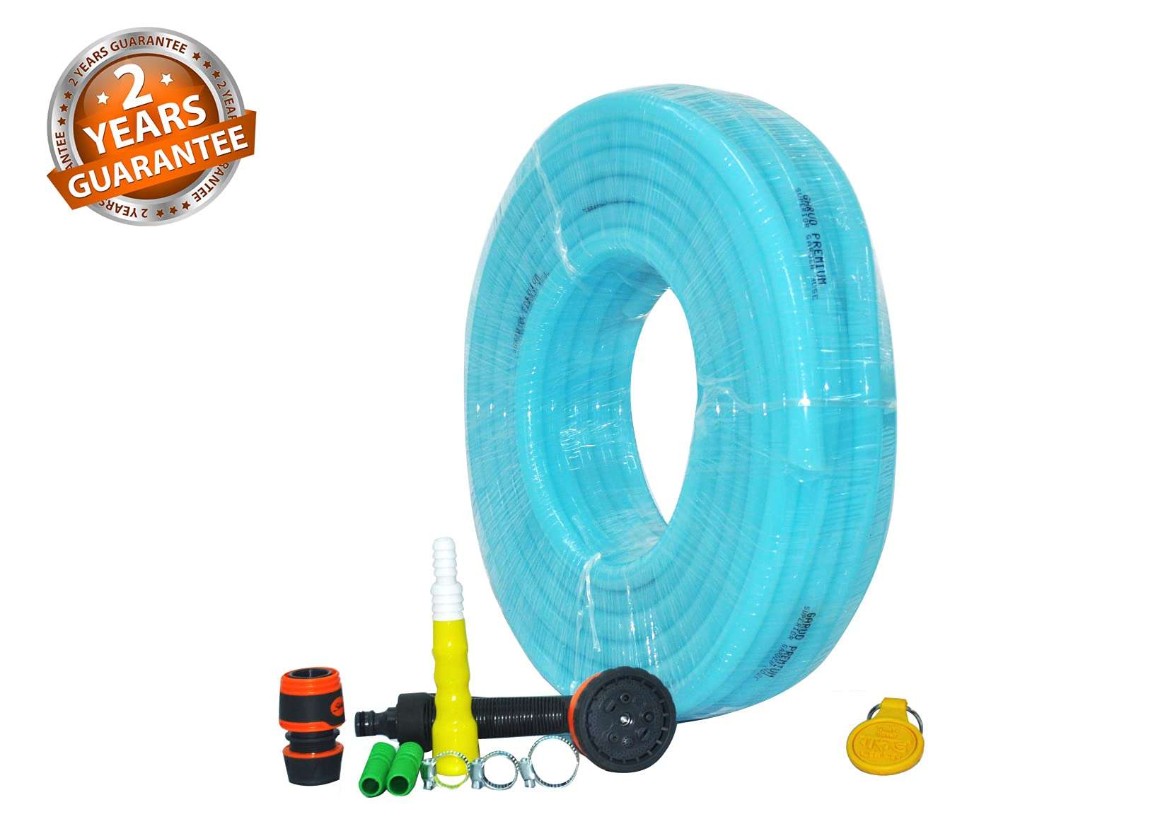Garud Pipes 2 Years Guarantee Garud Pipes Combo - 8 Pattern Sprinkler & Garud Premium Heavy Duty Garden Hose Water Pipe (0.5", 30M, 100 FT, Light Blue) 4