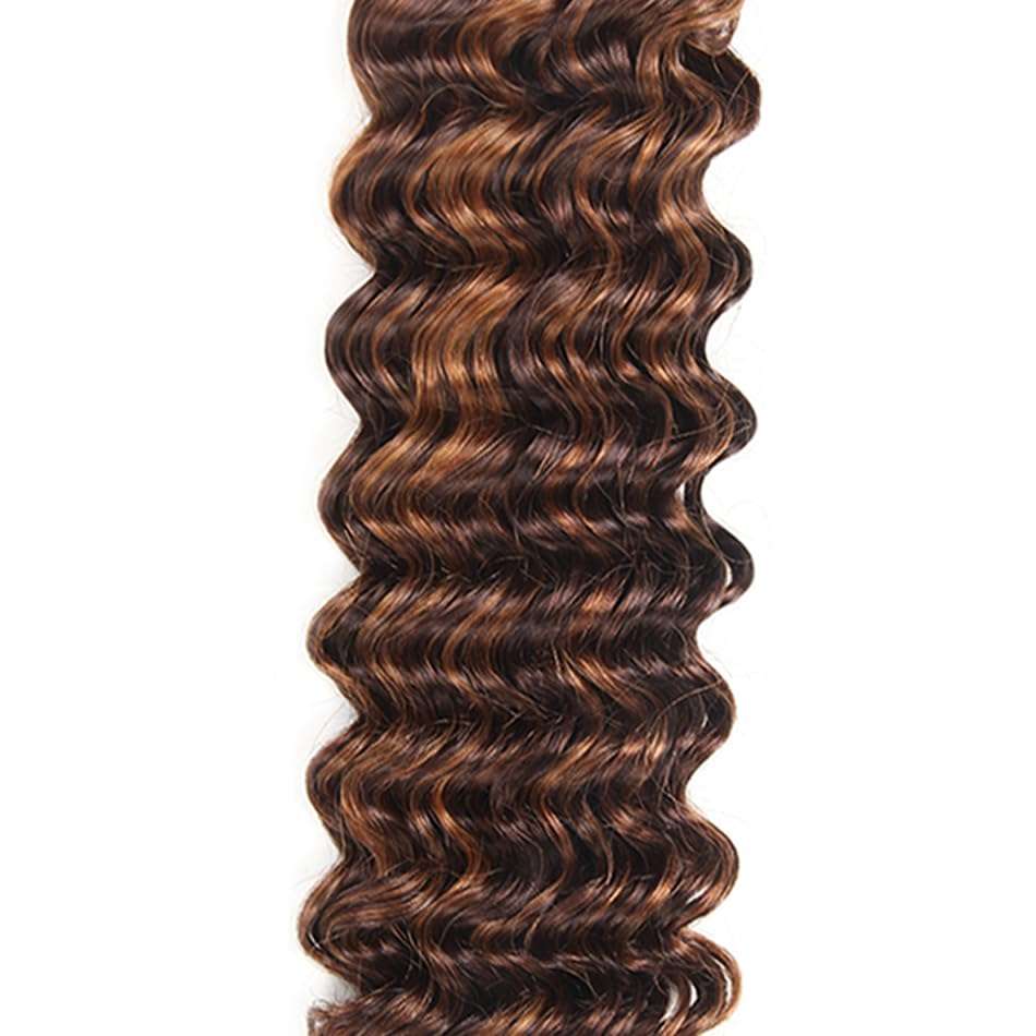30 30 30 Inch Brown Highlight Bundles Ombre Deep Wave Human Hair Bundles Brazilian Unprocessed Virgin Hair 3 Bundles Two Tone Brown Mixed With Auburn Bundles P4/30 Bundles Hair Extensions 6