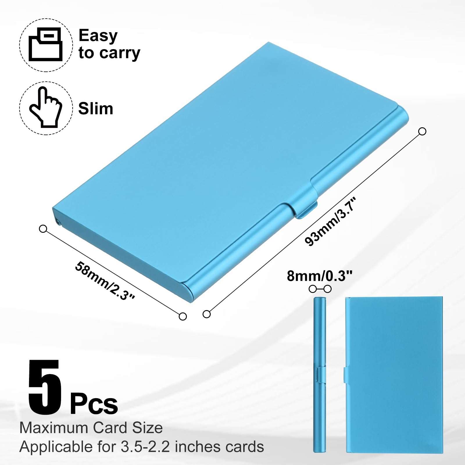 PATIKIL Business Card Holder, 5Pcs Aluminum Metal Card Case Professional Pocket Card Holder for Name Card Credit Card, Blue 3