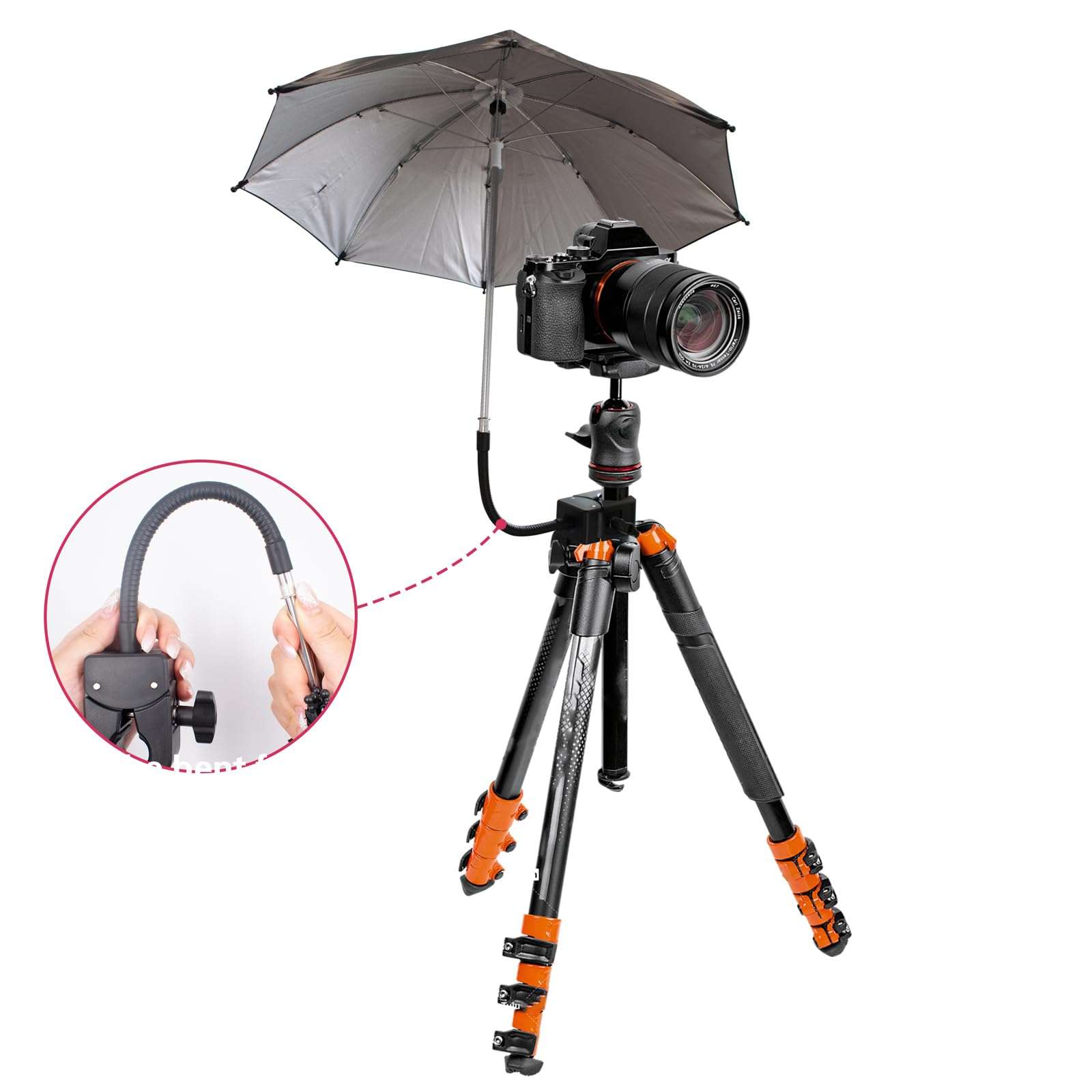 SnowTing Umbrella Chair Clamp for Cameras, Flexible Adjustable Gooseneck Camera Rain Cover, Tripod Sun Shade Umbrella for Outdoor Photographing, Filming, Live Streaming, 20 Inch Diameter, Black 5