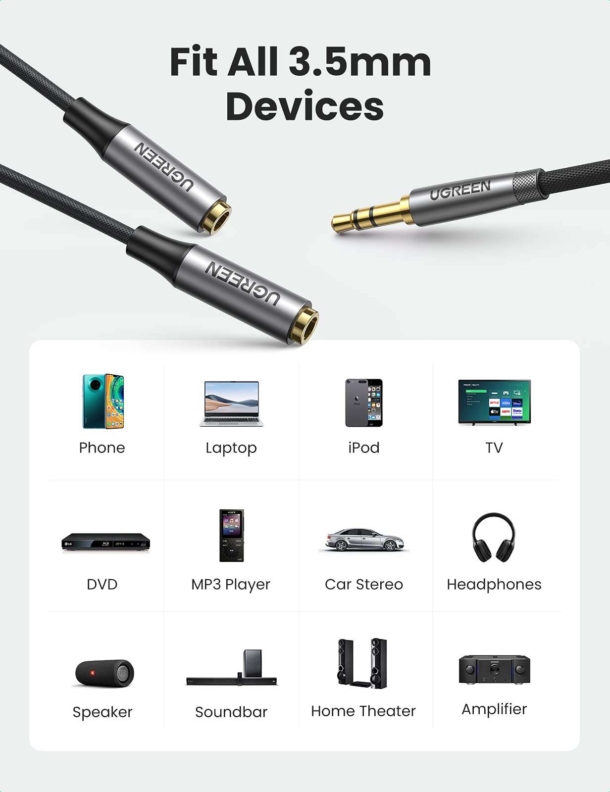 UGREEN Headphone Splitter 3.5mm Aux Splitter 2 Female to 1 Male Audio Y Stereo Dual Headphone Adapter Compatible with Switch 2/PS4/PS5 MacBook iPad PC Tablet Laptop TV Phone Speaker 5