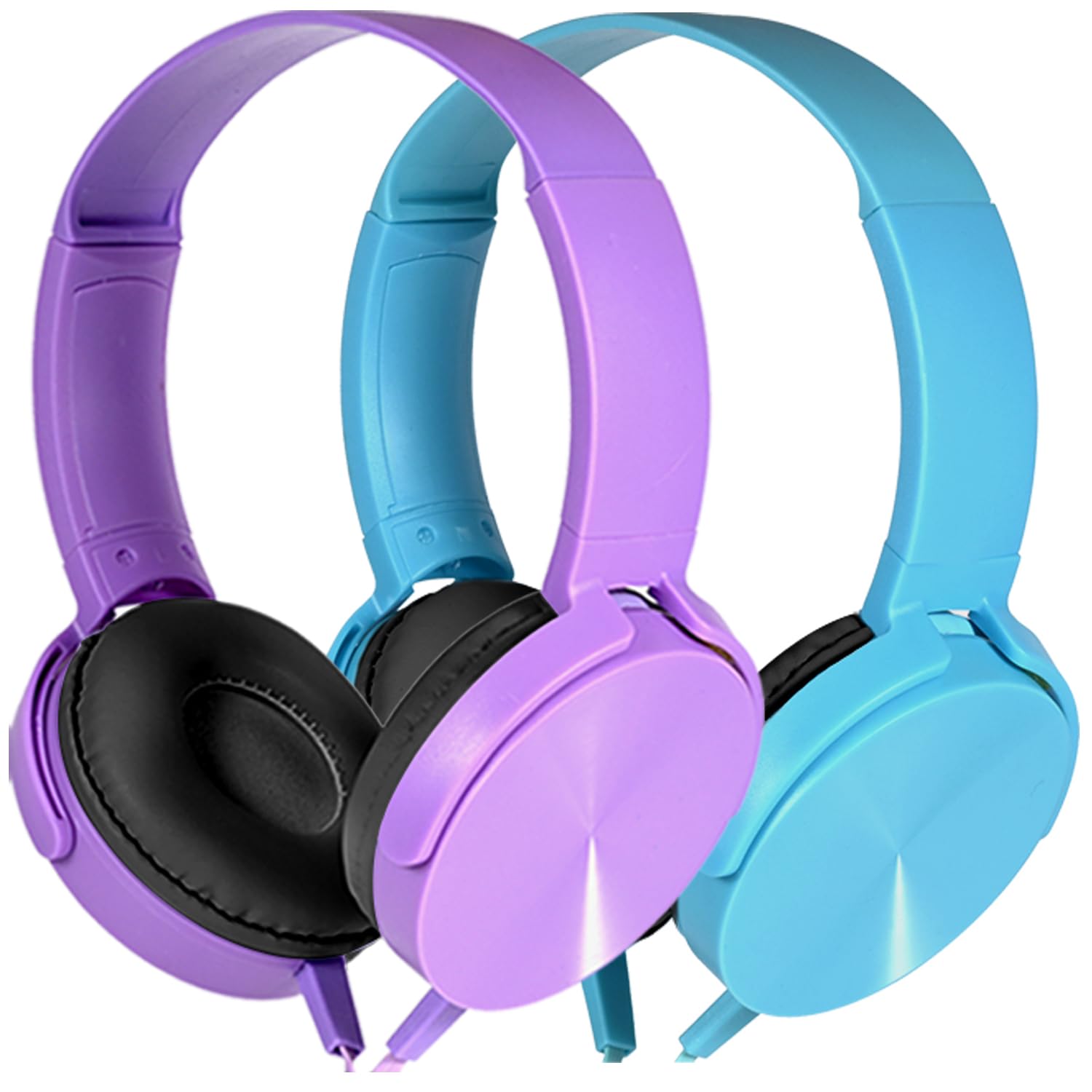 Kids Headphones 2 Pack for School Classroom, Wired Durable Earphones Class Set for Students Children Toddler Teens Boys Girls and Adult (HY450, Light Blue+Purple) 1