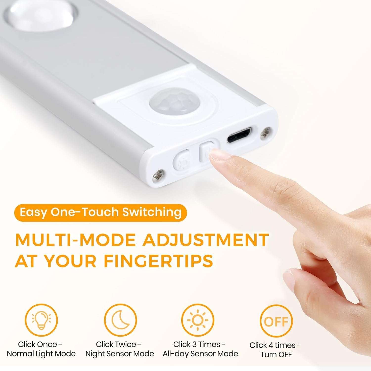 FLYNGO Plastic Motion Sensor Under Cabinet LED Light, 3 Color Modes Closet Light with Stepless Dimming for Under Counter, Kitchen, Cabinet, Wardrobe, Bedroom, Cupboard (40cm White) 5