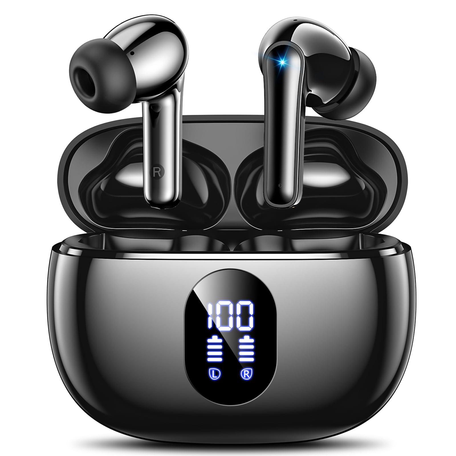 wyness Wireless Earbuds, 2026 Earbuds with Big Bass Stereo Sound, Lightweight Bluetooth Earbuds with 48 Hours Playtime LED Display Black