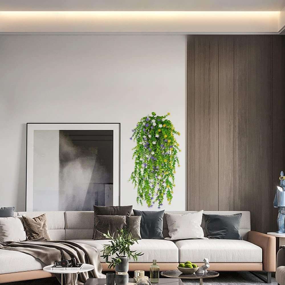 Dekorly Artificial Hanging Plants, Monstera Leaves Ivy Vine Faux Greenery Tropical Palm Leaves Hanging Plants UV Resistant Jungle Leaf for Garden Home Party (Height : 65CM, Design-D, 2 Pack) 4