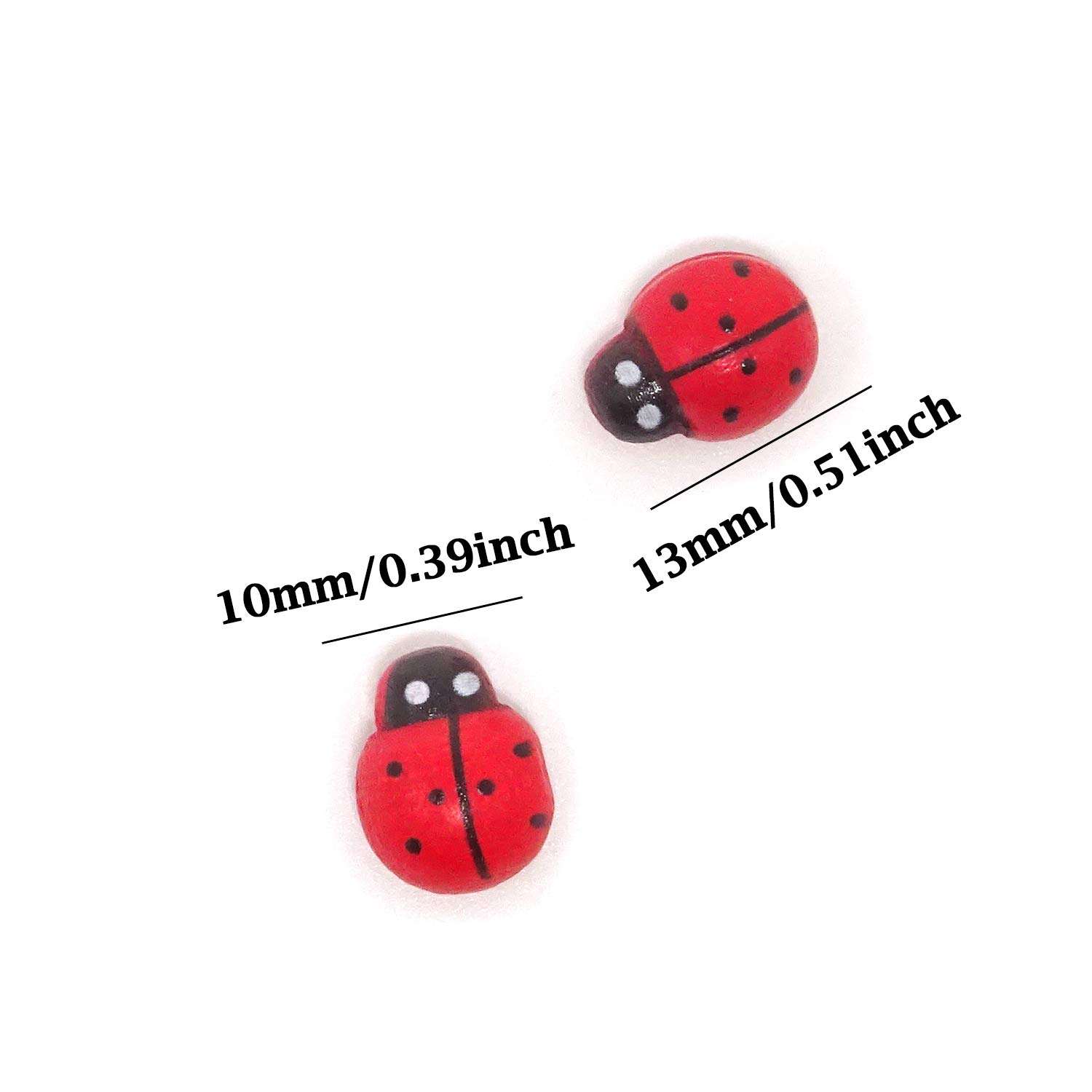 Honbay 100PCS 10x13mm Flatback Self Adhesive Tiny Wooden Ladybug Embellishments for Micro Landscape, DIY Crafts and More 3