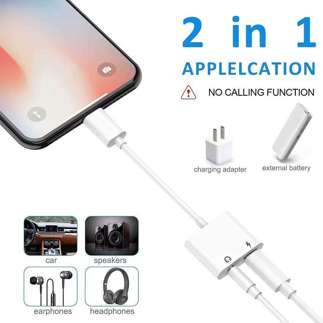 2Pack Lightning to 3.5mm Headphone Jack Adapter for iPhone,[Apple MFi Certified] 2 in 1 Headphone Adapter for iPhone Dongle Charger 3.5mm Jack AUX Audio Splitter for iPhone 12/11/XS /XR/X 8 7 iPad 4