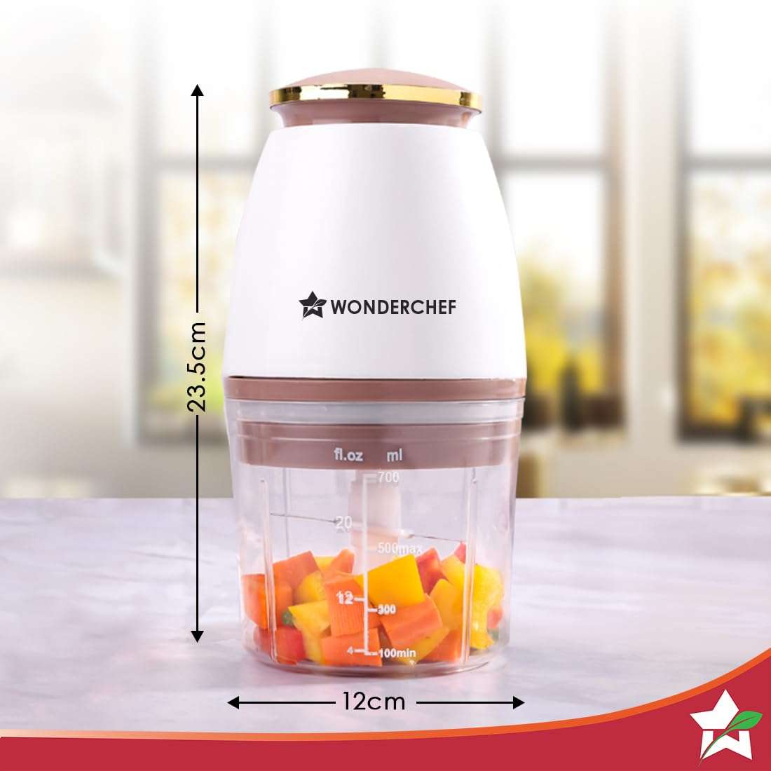 Wonderchef Nutri-chop Pearl Electric Chopper | 4 Sharp Stainless Steel Blades | 700ml | 350W | Chop and Mince Vegetables, Meat, Blends Dips | Low Noise | Light-weight | 2-Year Warranty 3