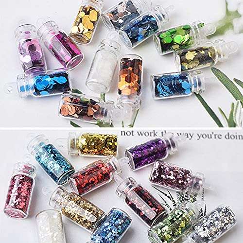 Belicia 48 Bottles/Set DIY Nail Art Charms Kit 3D Holographic Glitter Contain Nail Sequins Iridescent Flakes for Body Face Hair Make Up Nail Art Mixed Decals Decoration 6