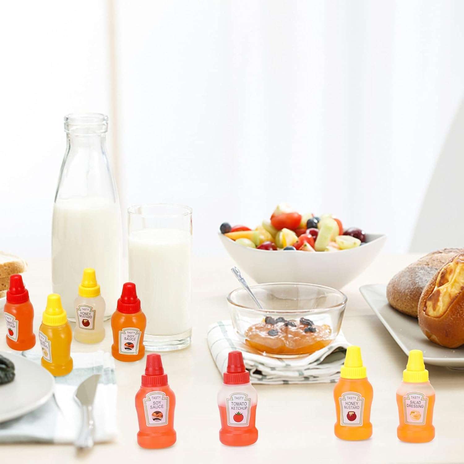 FASHRAMP® 2 Pcs Mini Ketchup Condiment Squeeze Bottles With Sturdy Screw Cap,25ml Mini Portable Salad Sauce Dressing Container Syrup Bottles for Kids Lunch Bento Box Accessories 6