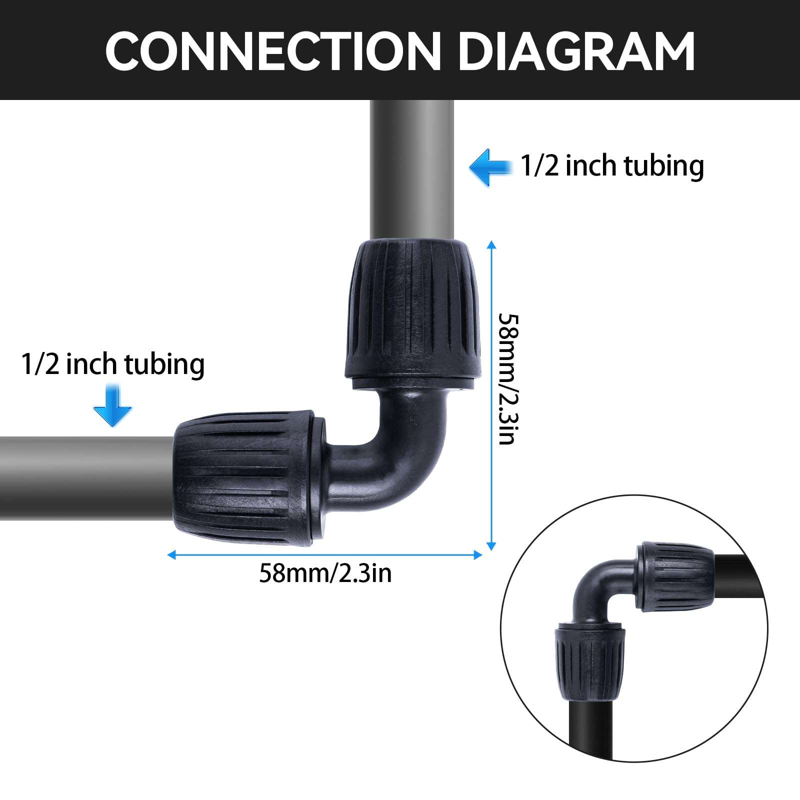Yogayet 10 PCS Drip Irrigation Fittings Kit Barbed Tubing Connectors 1/2" to 1/4" (1/2" ID x 0.65" OD) - Anti-Drop, Locked Design - Essential for Drip Hose in Home Garden and Lawn Supplies 4