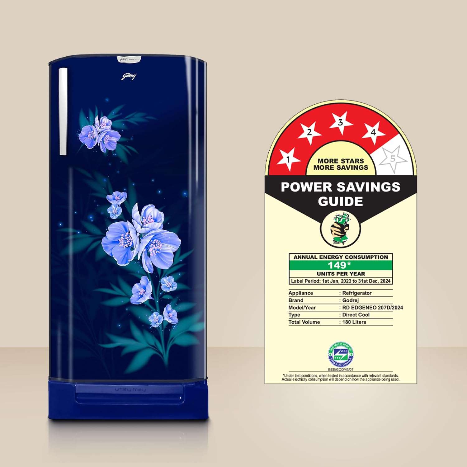 Godrej 180 L 4 Star Turbo Cooling Technology, 24 Days Farm Freshness Direct Cool Single Door Refrigerator With Base Drawer (2024 Model, RD EDGENEO 207D TDF MP BL, Maple Blue) 4