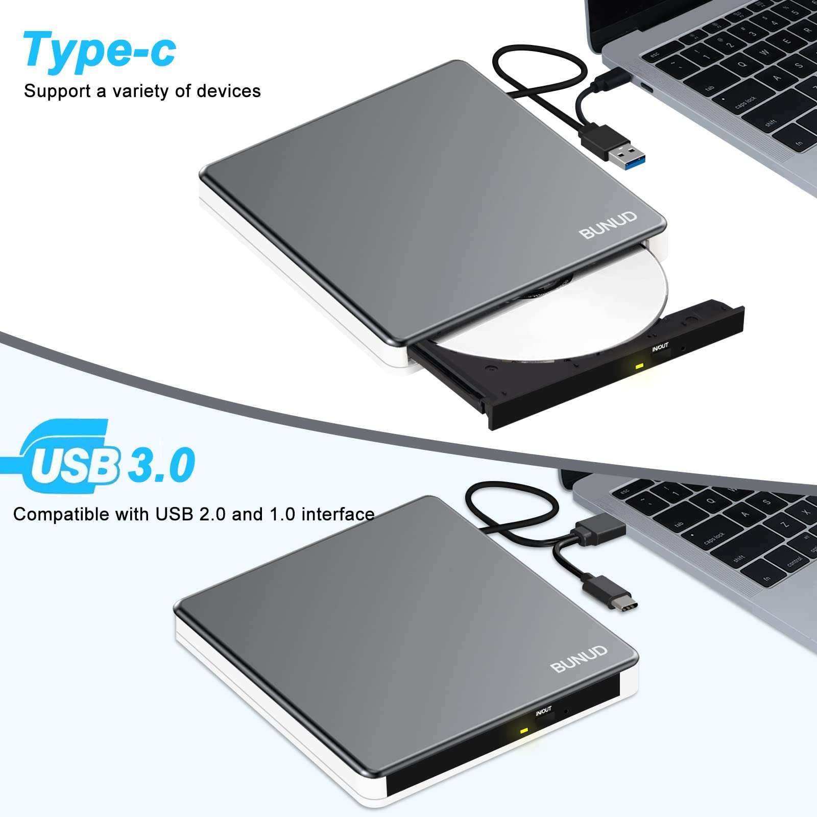 External DVD Drive, USB C Superdrive for Apple USB 3.0 DVD Burner Reader for Mac, Portable CD +/-RW Drive External DVD Player for Laptop MacBook Windows 11 10 PC Linux OS 3